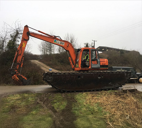 An amphibious excavator